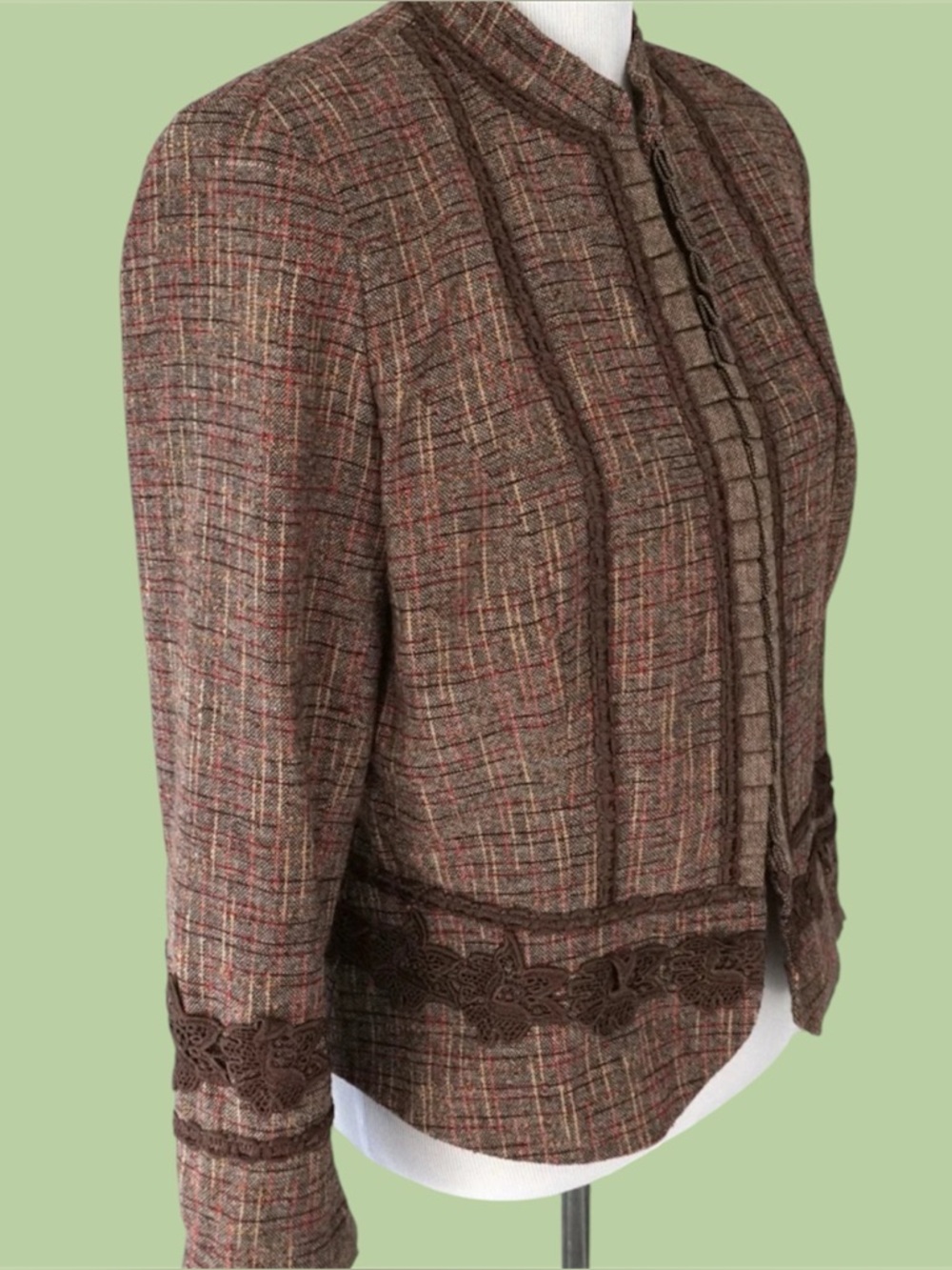 Brown Coldwater Creek Blazer  with Lace Trim & Button Closure